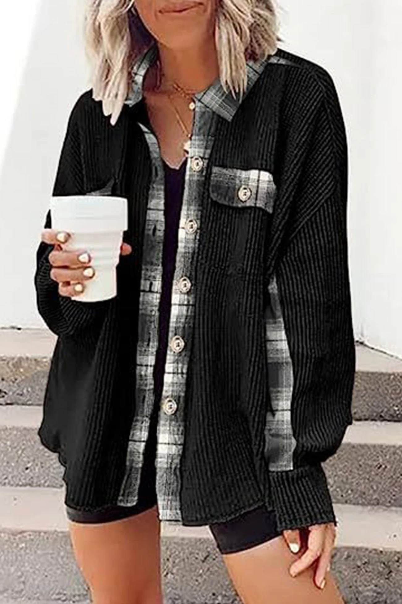 Brigitte | Checked patchwork blouses with irregular hems - Image 4
