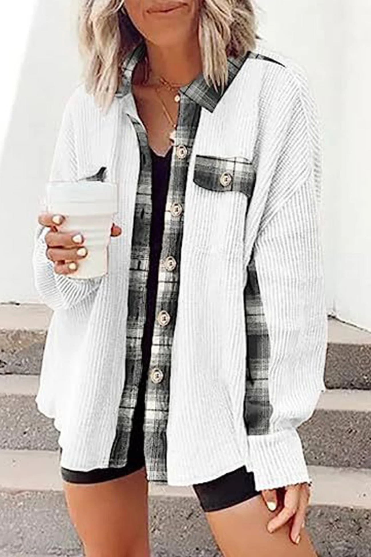 Brigitte | Checked patchwork blouses with irregular hems - Image 5