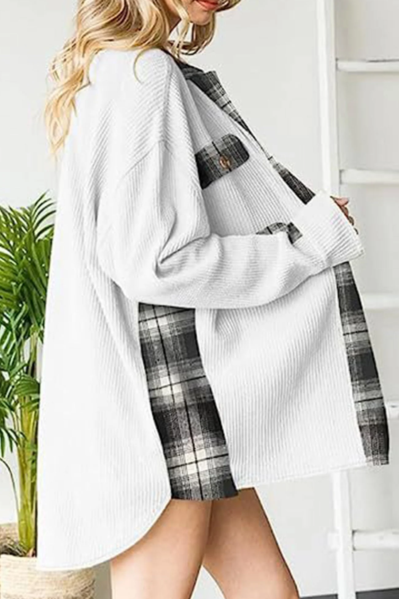Brigitte | Checked patchwork blouses with irregular hems - Image 6