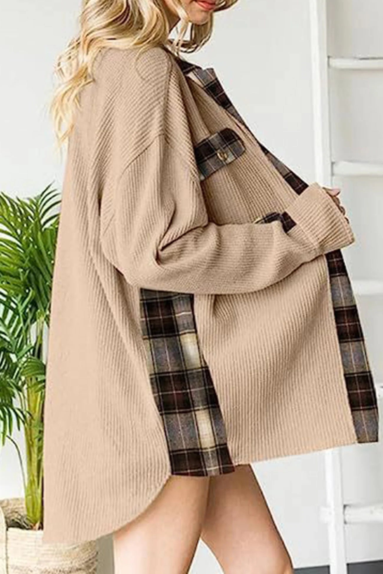 Brigitte | Checked patchwork blouses with irregular hems - Image 8