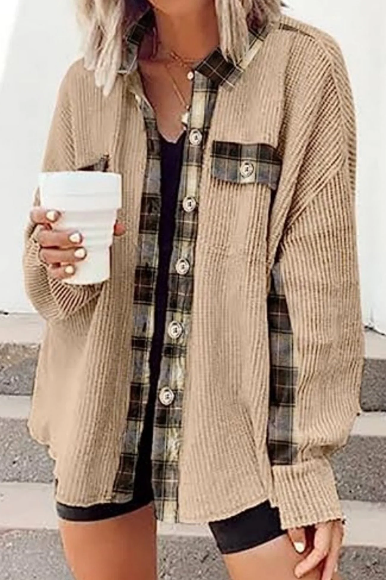 Brigitte | Checked patchwork blouses with irregular hems - Image 9
