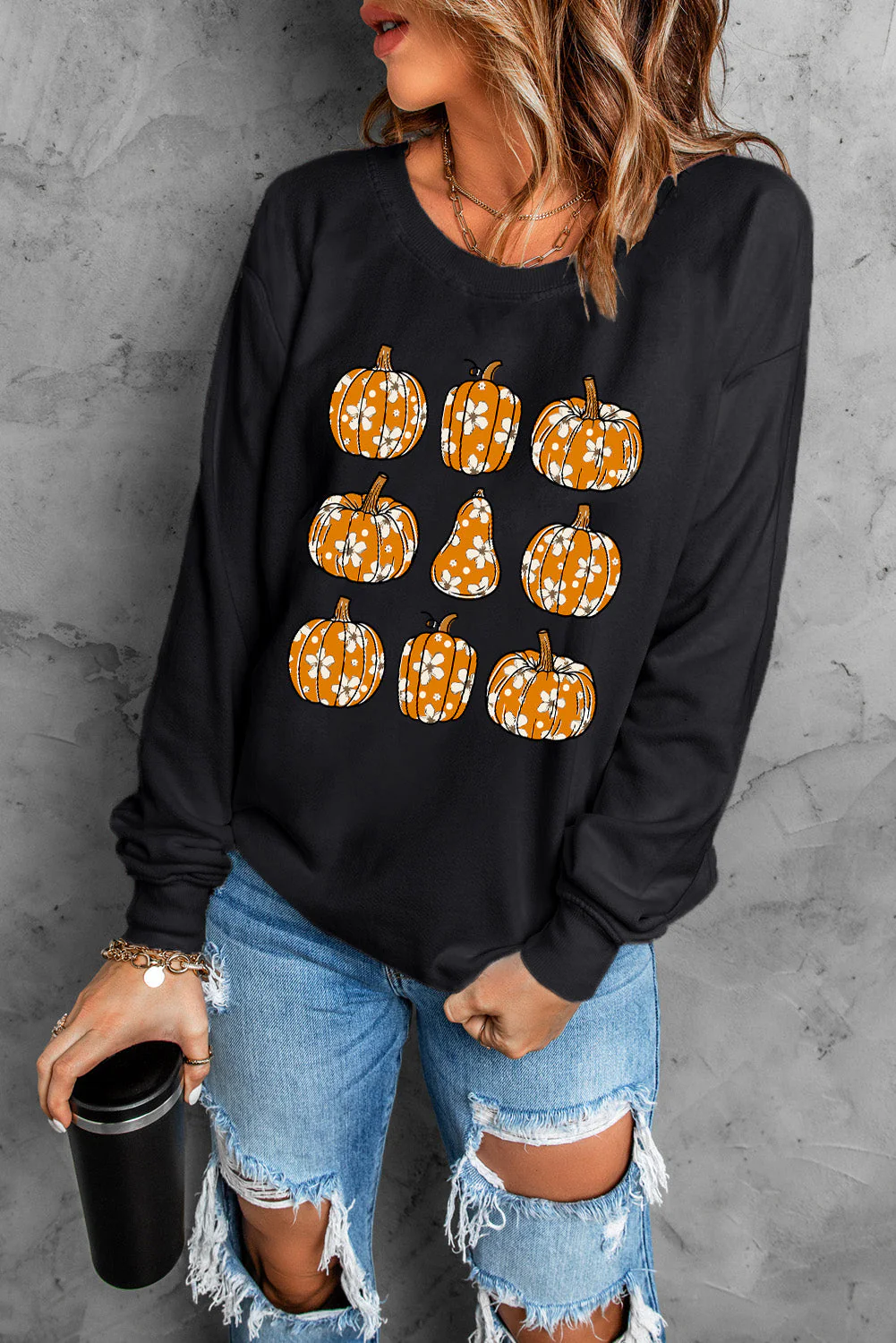 Brigitte | Pumpkin long sleeve crew neck sweatshirt - Image 2
