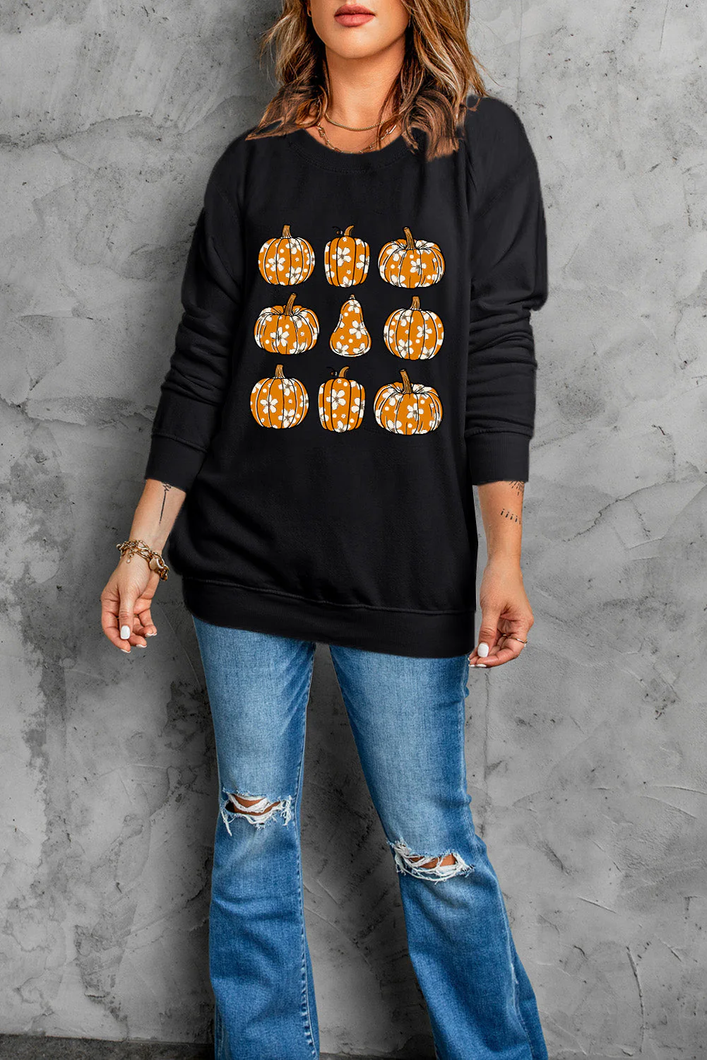Brigitte | Pumpkin long sleeve crew neck sweatshirt - Image 4