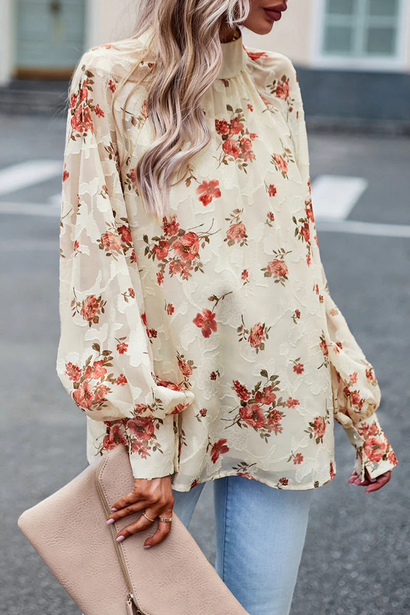 Brina® | Elegant Floral High Neck Long Sleeve Blouse - Image 4