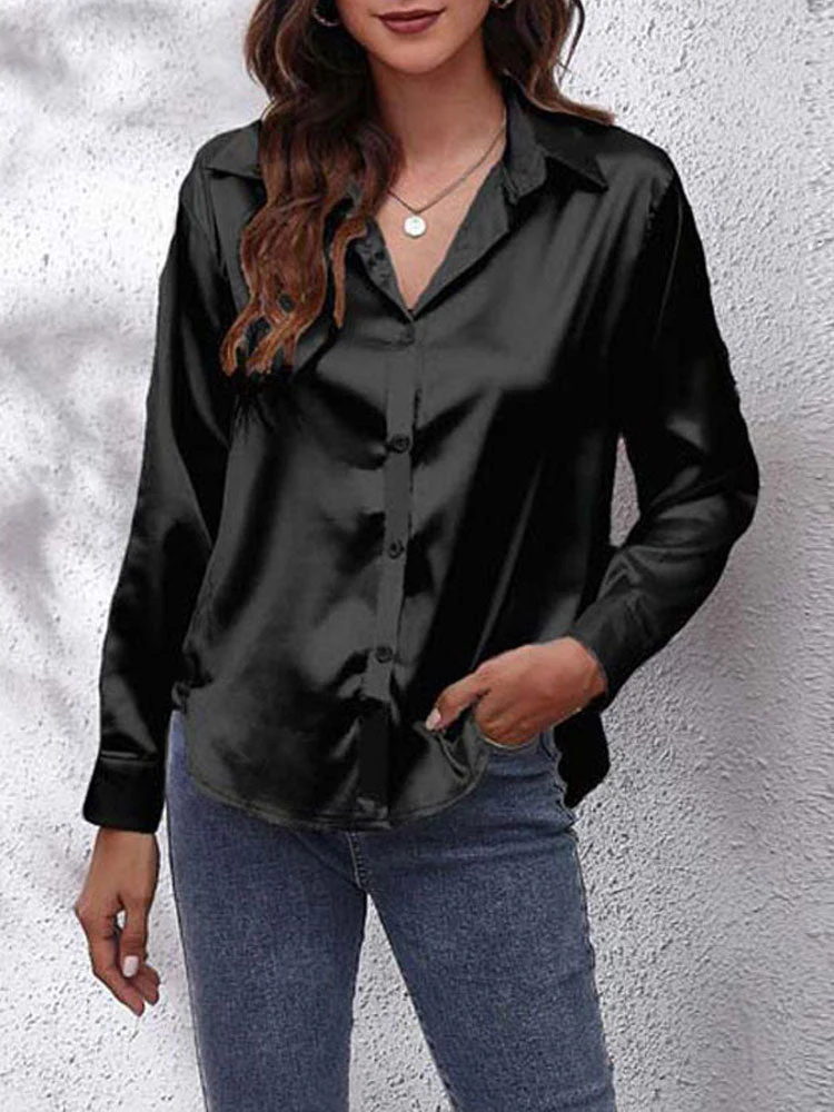 Brissia® | Women'S Satin Blouse, Loose Fit, Button Closure, Silk Sleeves - Image 3