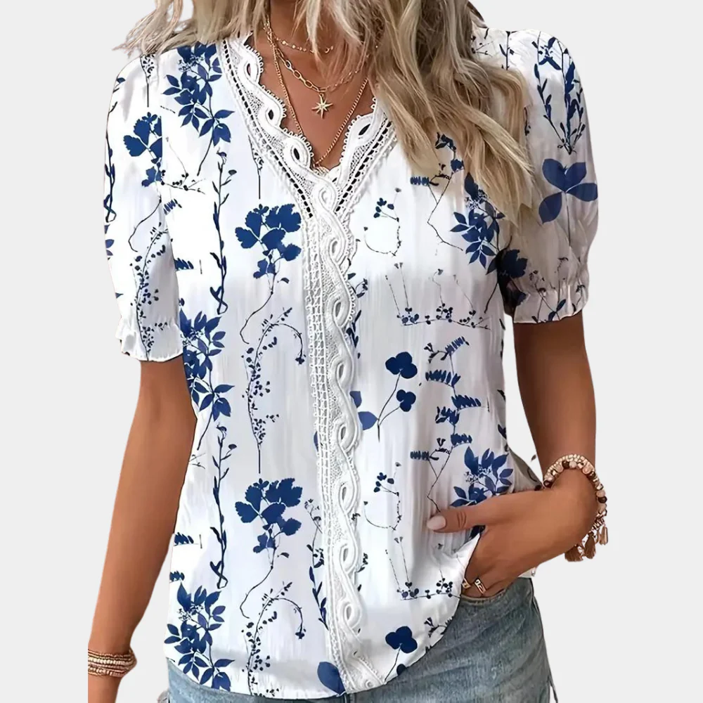 Brisson® | Women'S Floral Blouse With Lace Trim. - Image 2