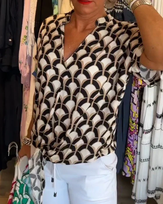 Broghane® | V-Neck Blouse With Print