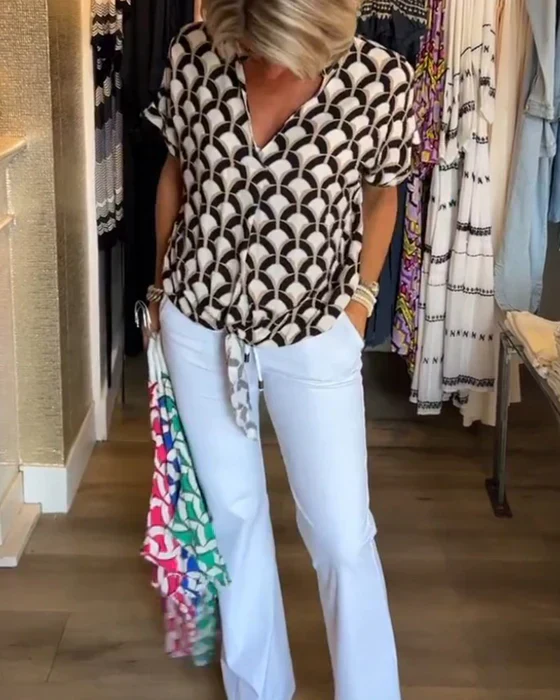 Broghane® | V-Neck Blouse With Print - Image 2