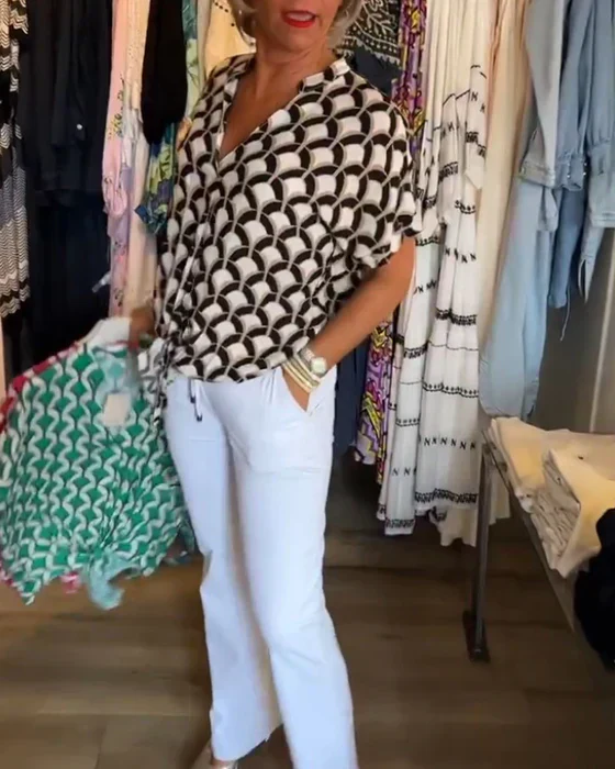 Broghane® | V-Neck Blouse With Print - Image 3