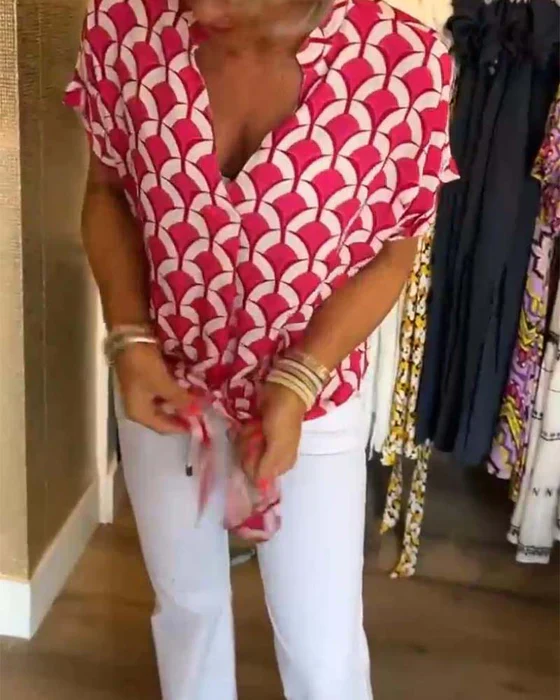 Broghane® | V-Neck Blouse With Print - Image 4