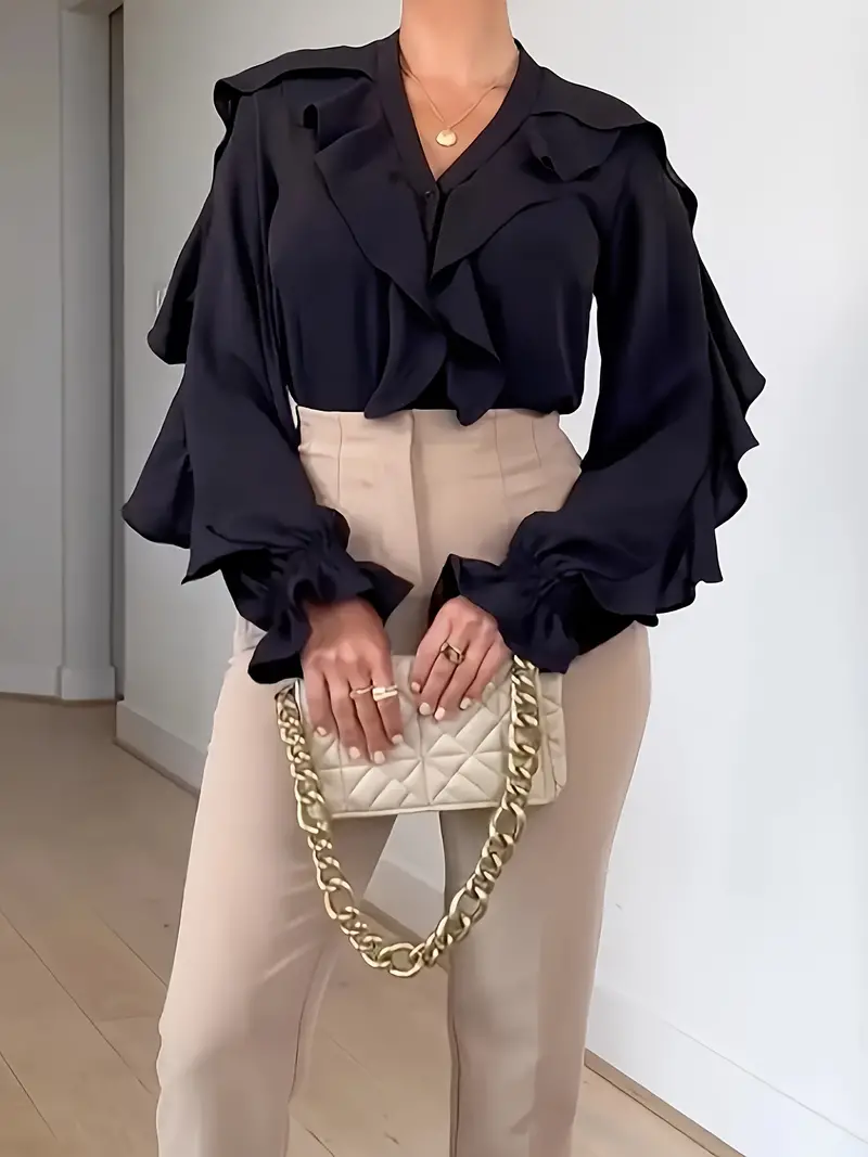 Bronny® | Elegant Blouse With Long Sleeves, Ruffle Details And V-Neck