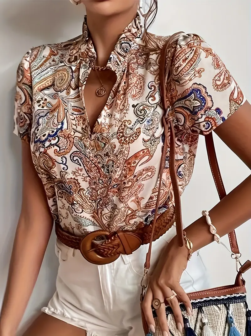 Brook® | Paisley Pattern Blouse With Keyhole Neckline