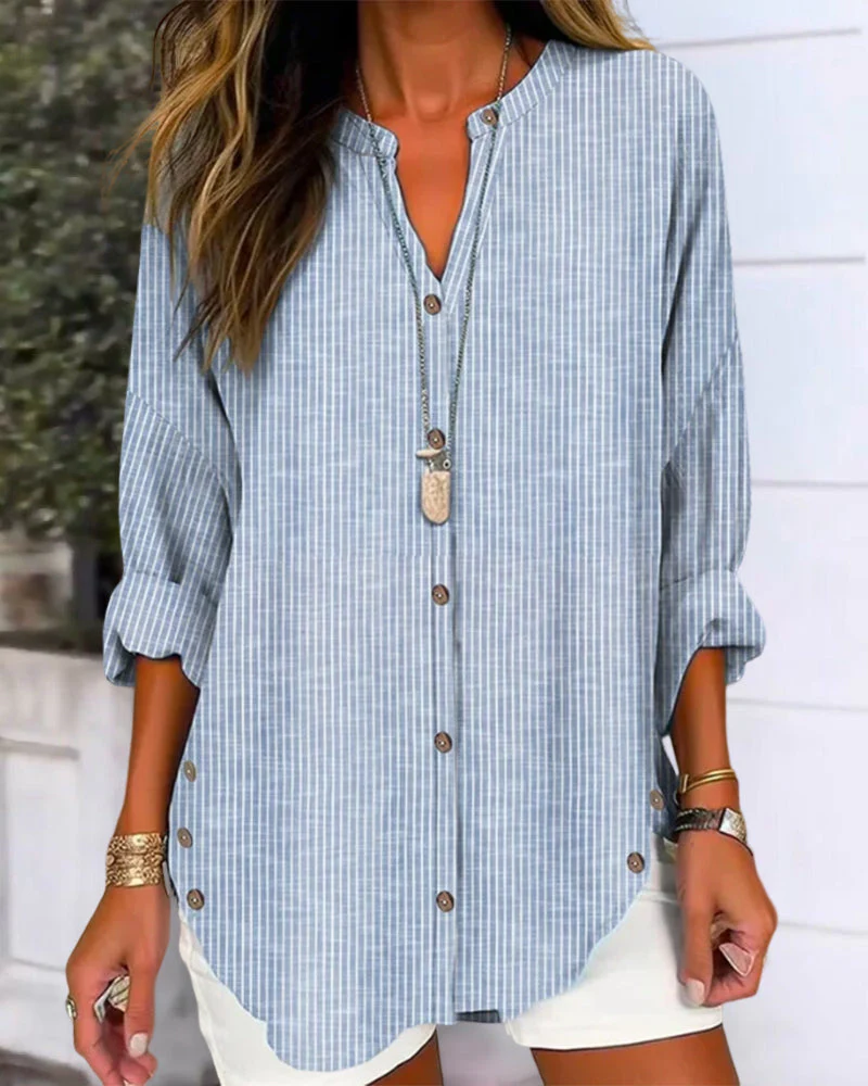 Brooklyn® | Blouse Striped Top With V-Neck