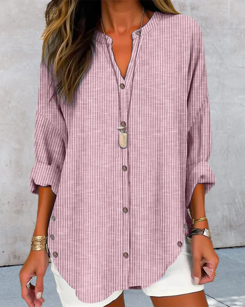 Brooklyn® | Blouse Striped Top With V-Neck - Image 2
