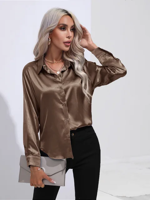 Broose® | Elegant Wide Satin Blouse With Long Sleeves - Image 10