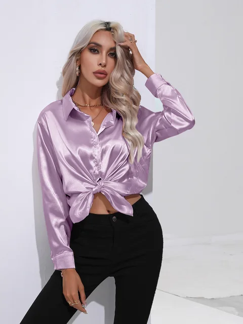 Broose® | Elegant Wide Satin Blouse With Long Sleeves - Image 16