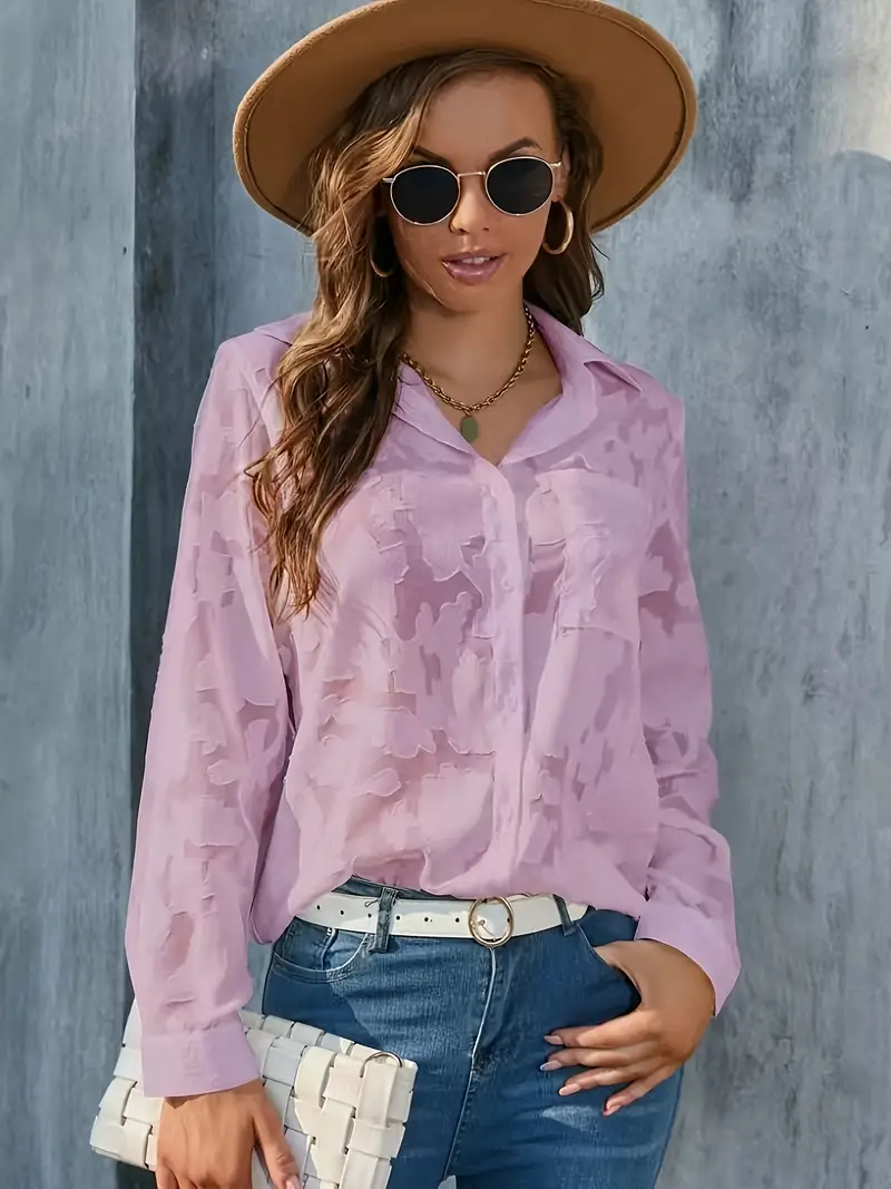 Browrigg® | Jacquard Top With Sheer Loose Button Closure - Image 2