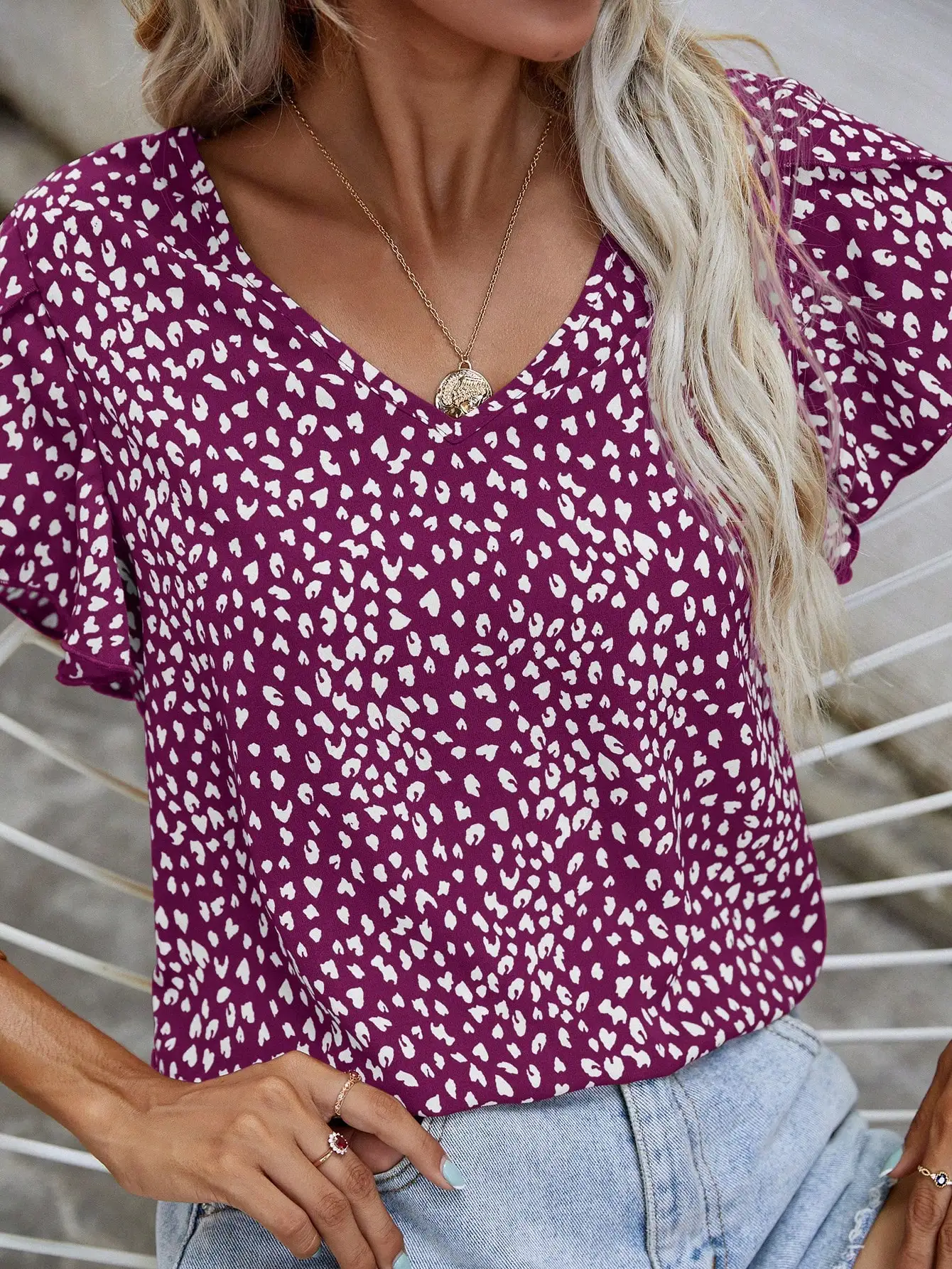 Bruer® | Short-Sleeved Summer Blouse With A Slim Fit Without A Collar - Image 5
