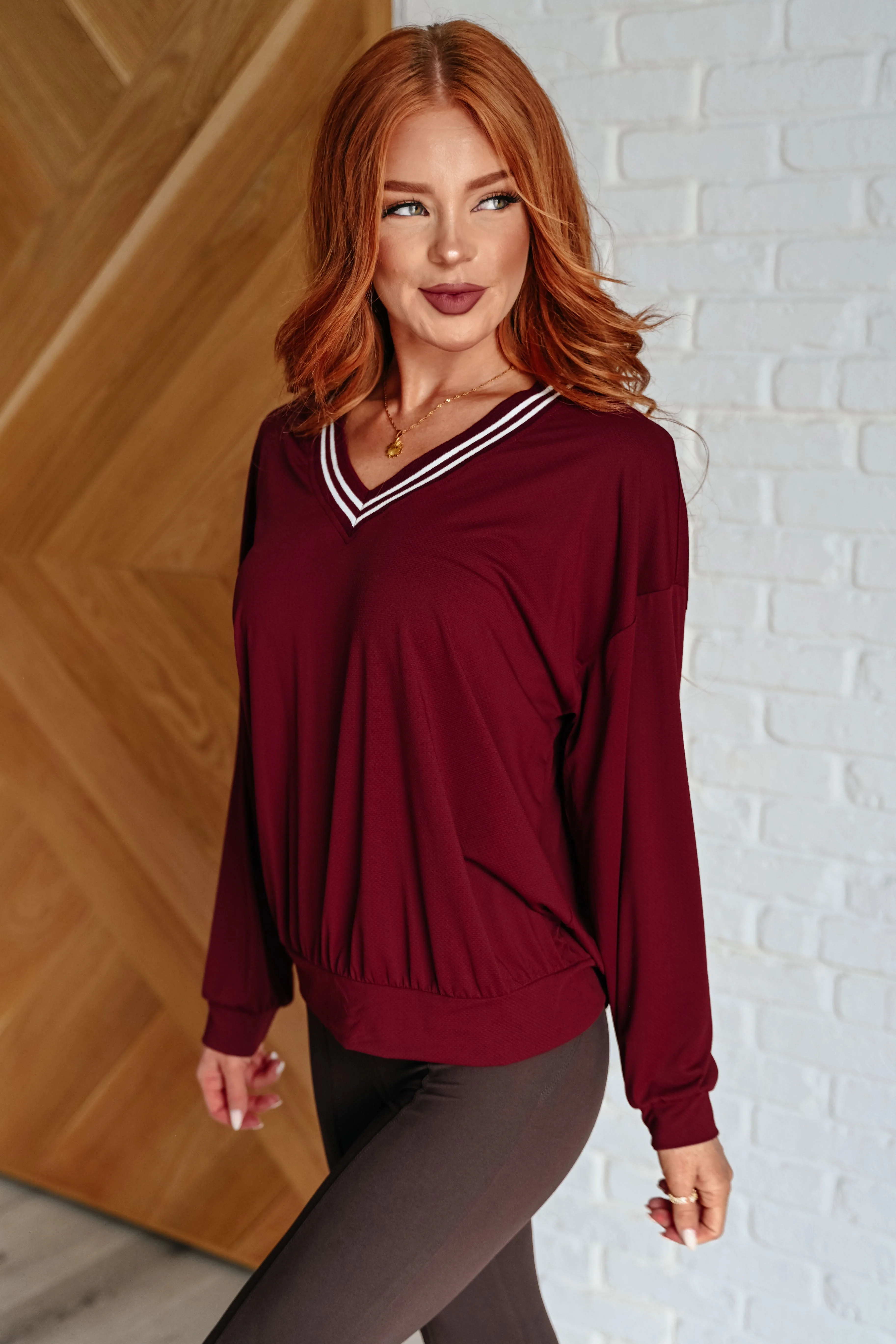 Bruna | All Out Comfort V-neck sweater in Red Merlot - Image 6