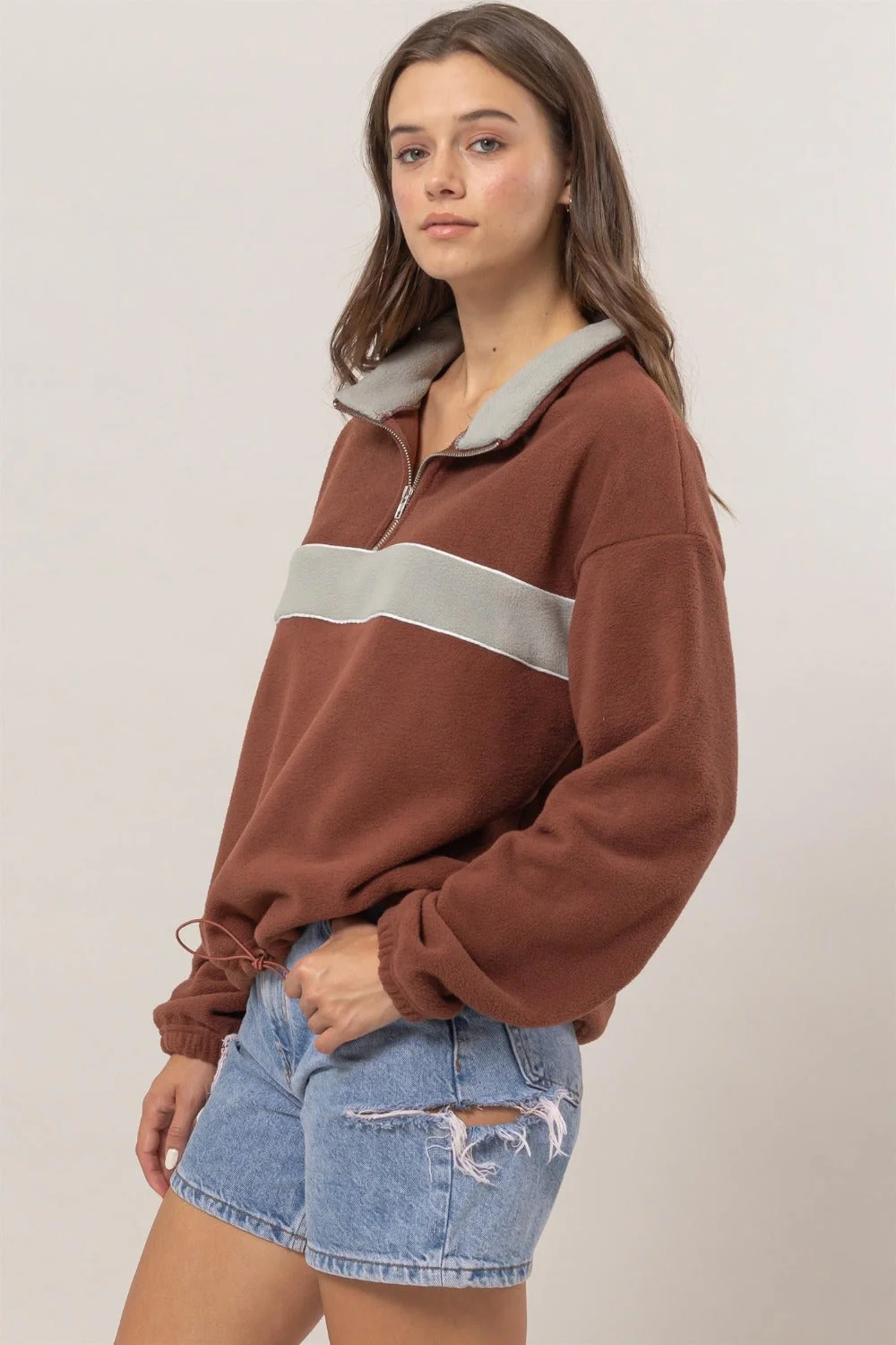 Bruna | Color block fleece half zip sweatshirt - Image 3