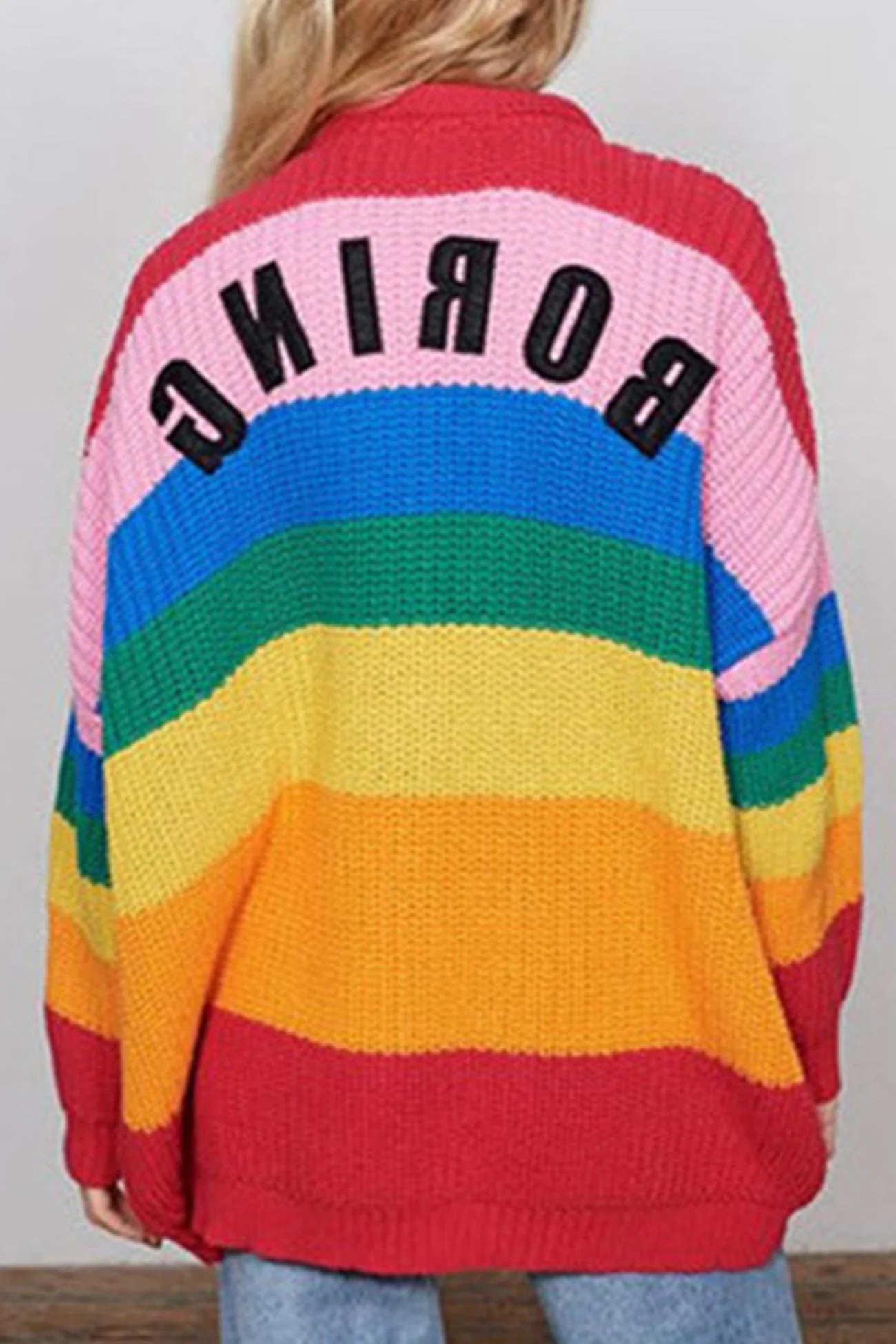Bruna | Rainbow contrast knit cardigan - Image 2