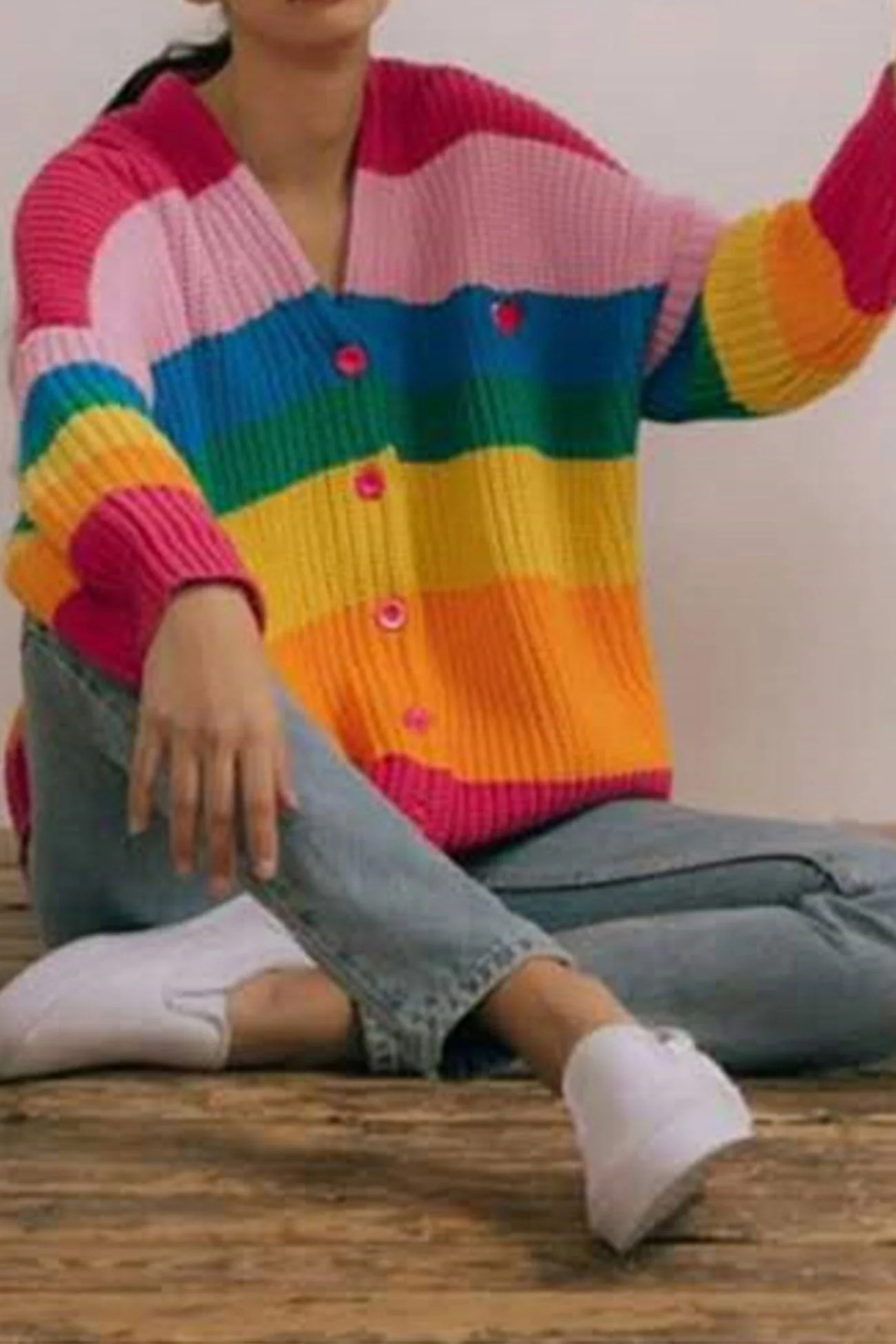 Bruna | Rainbow contrast knit cardigan - Image 4