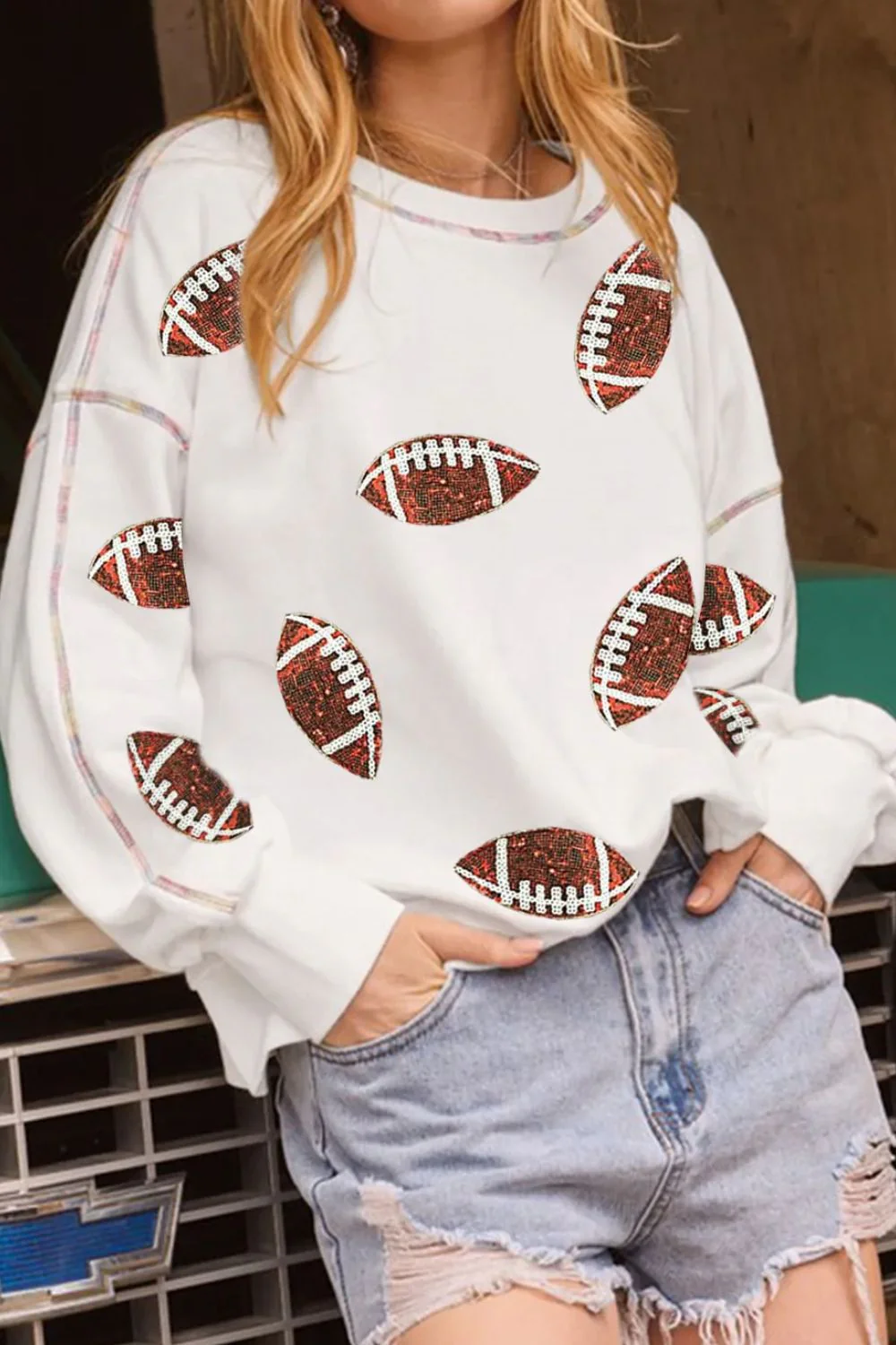 Bruna | Sequin football sweatshirt with crew neck and long sleeves