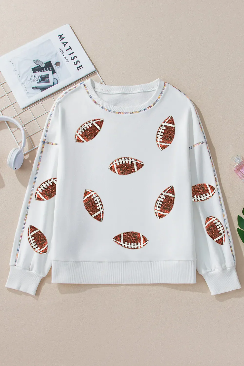 Bruna | Sequin football sweatshirt with crew neck and long sleeves - Image 2