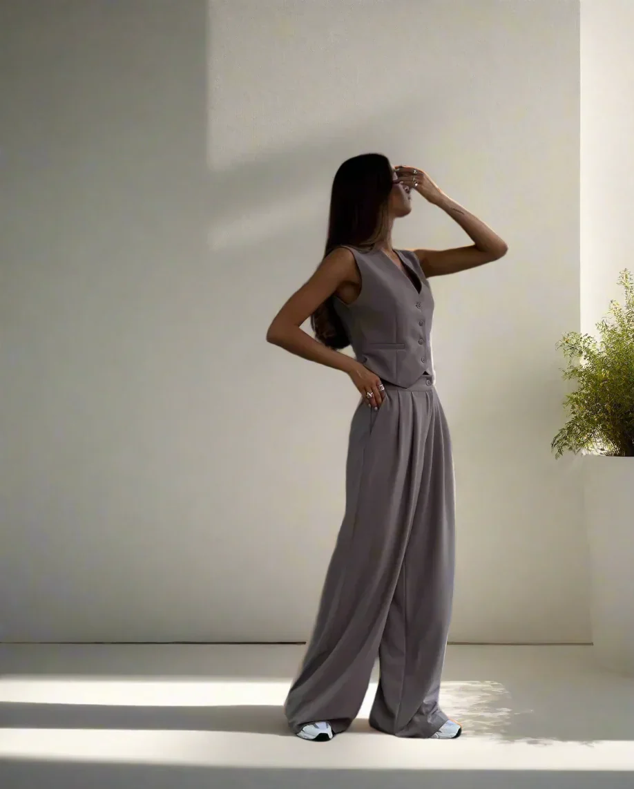 Brunella® | Elegant women's pantsuit set with V-neck and wide leg - Image 15