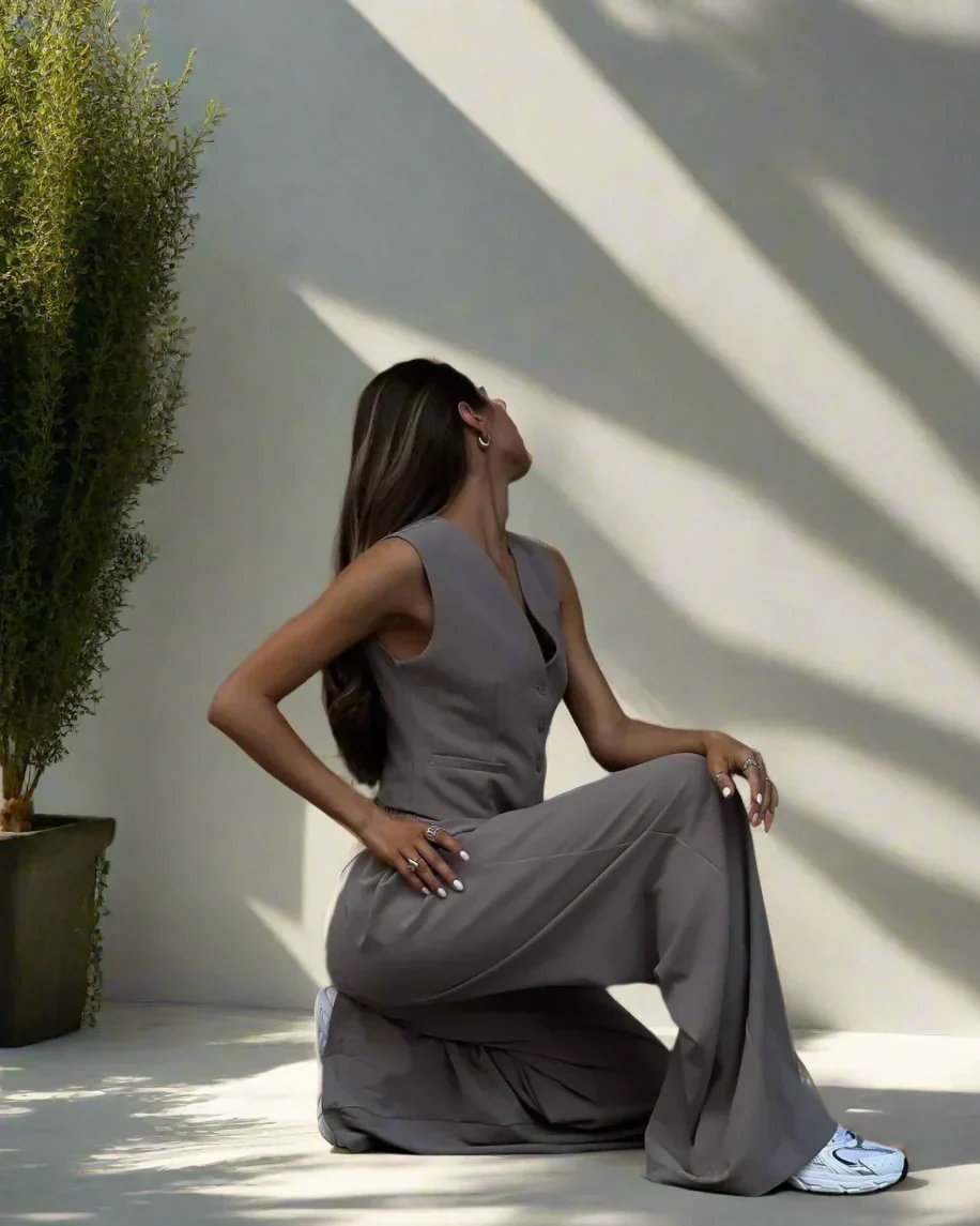 Brunella® | Elegant women's pantsuit set with V-neck and wide leg - Image 17