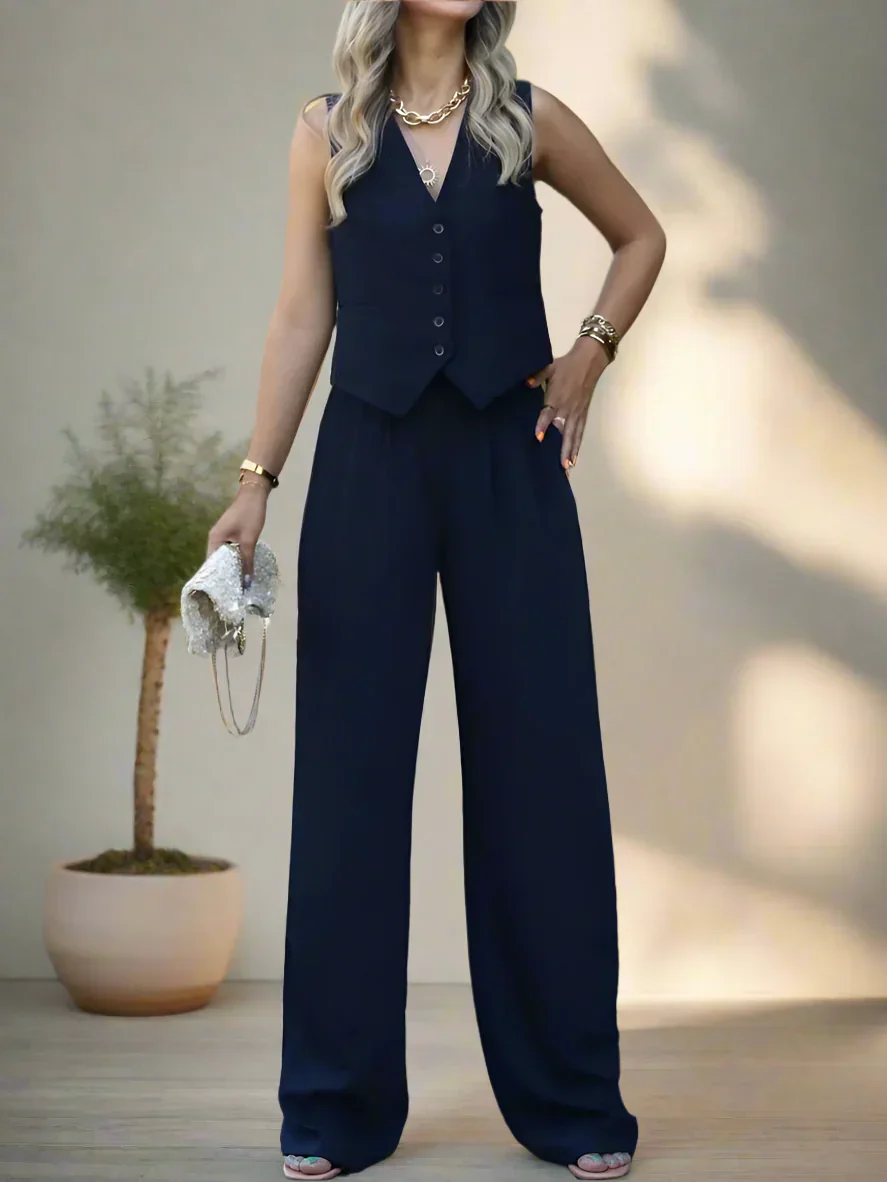 Brunella® | Elegant women's pantsuit set with V-neck and wide leg - Image 3