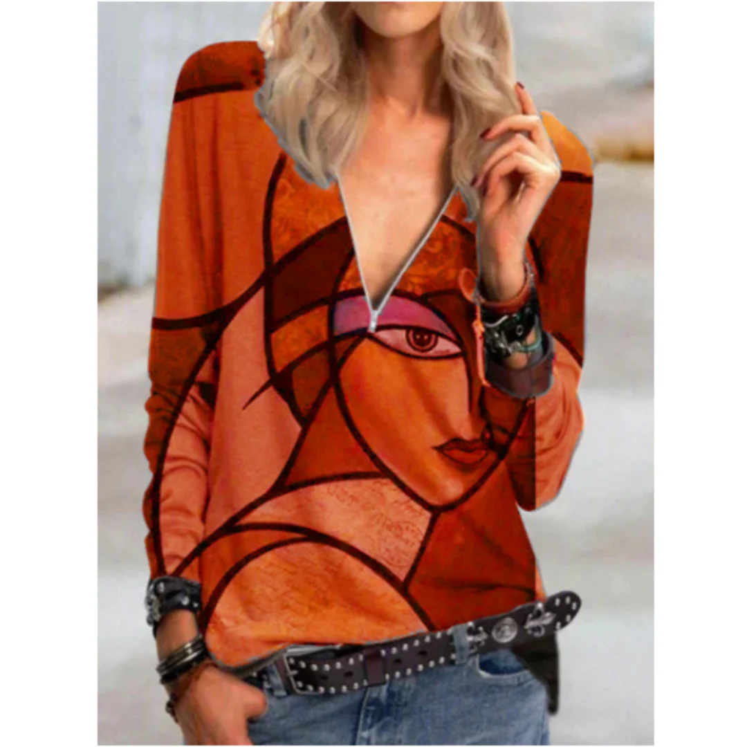 Brunetta® | Stylish V-Neck Blouse With Abstract Print - Image 2