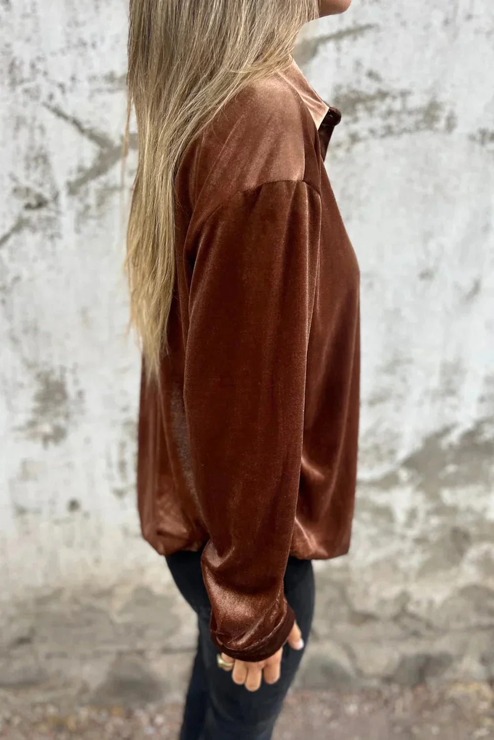 Brunilda® | Elegant Velvet Blouse With Button Placket - Image 3