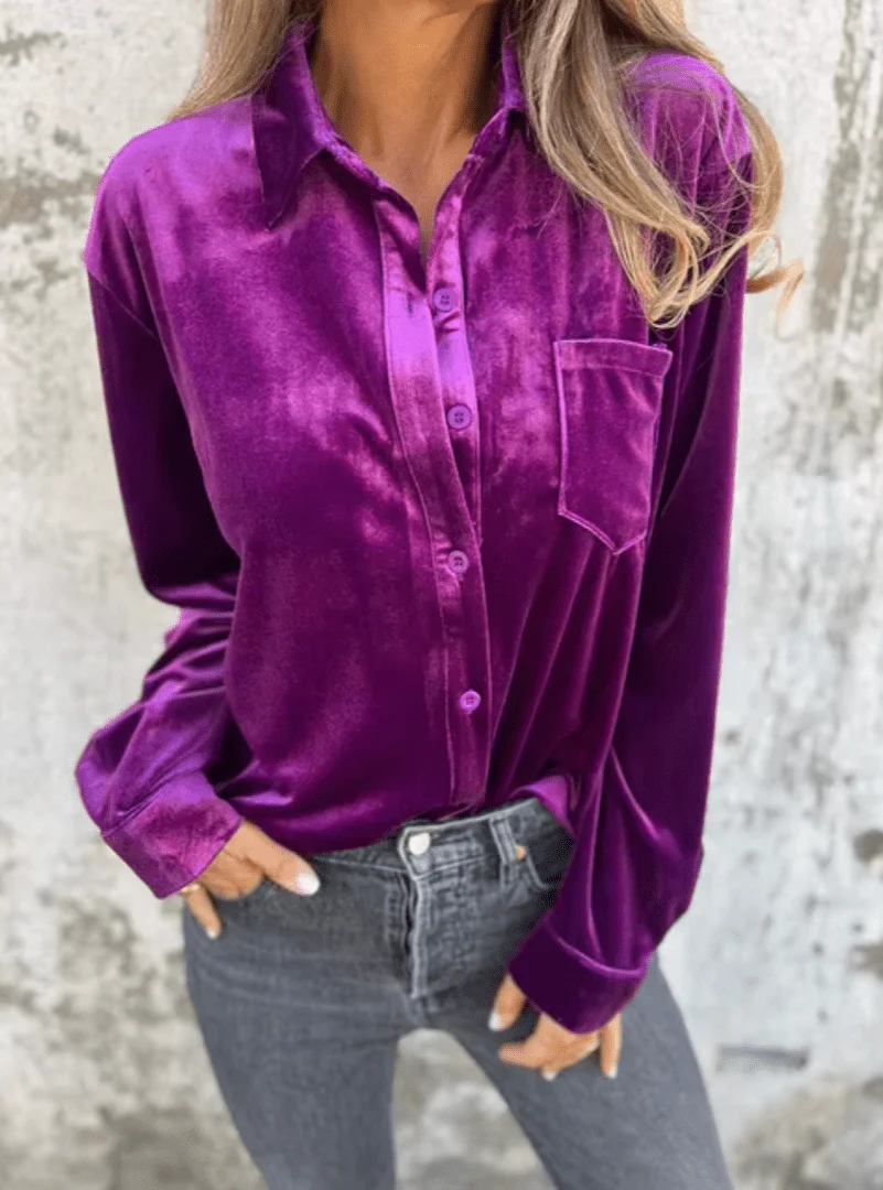 Brunilda® | Elegant Velvet Blouse With Button Placket - Image 8