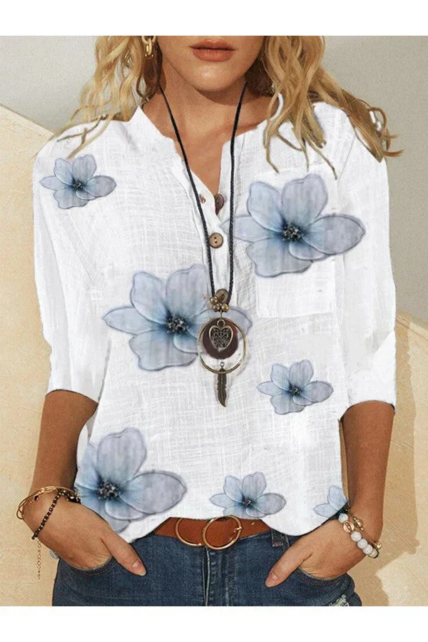 Brunton® | Floral Blouse With Half Sleeves And V-Neck