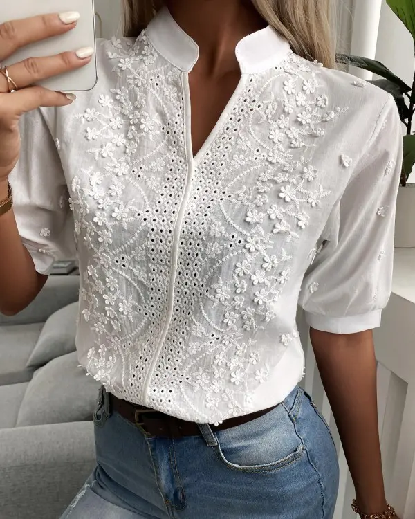 Bryner® | Embroidered Floral Lace Top - Image 4