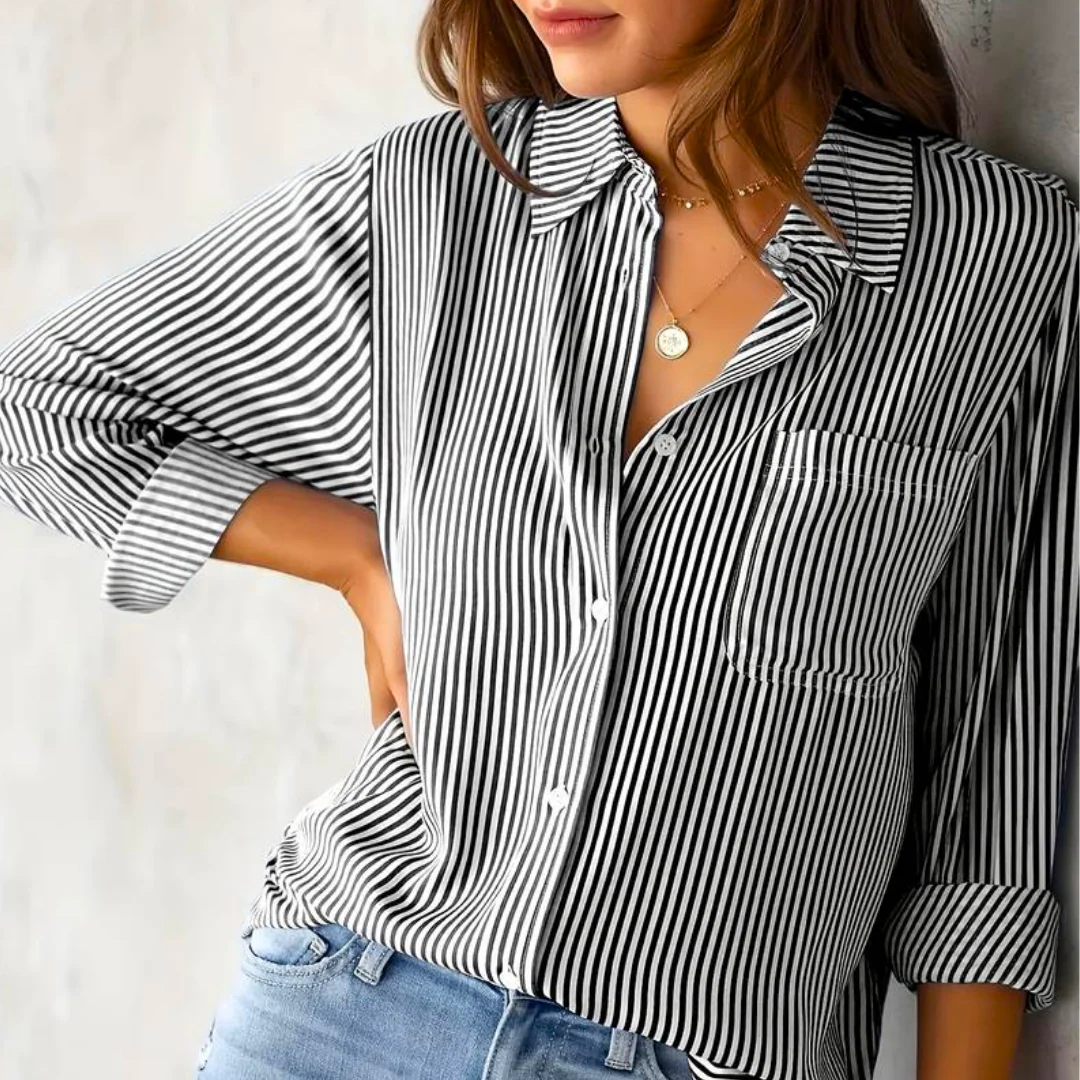 Brynna® | Long Sleeve Casual Striped Blouse - Image 3