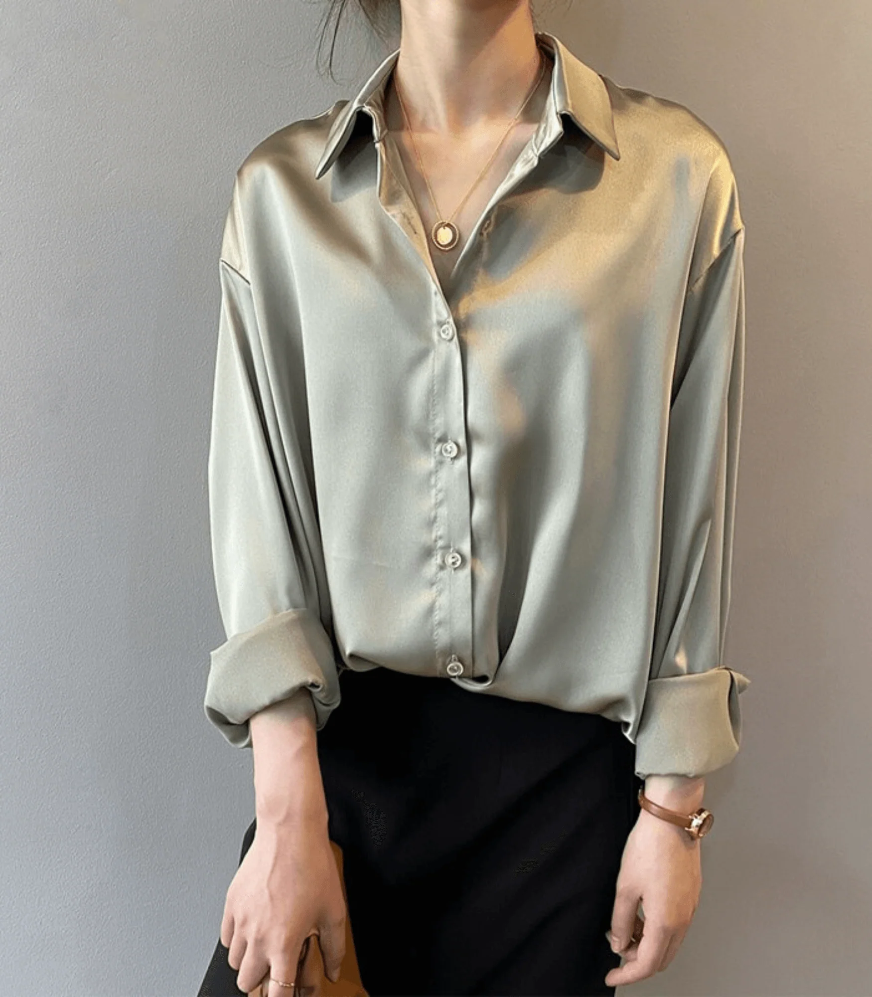 Buana® | Buttoned Satin Silk Blouse - Image 2