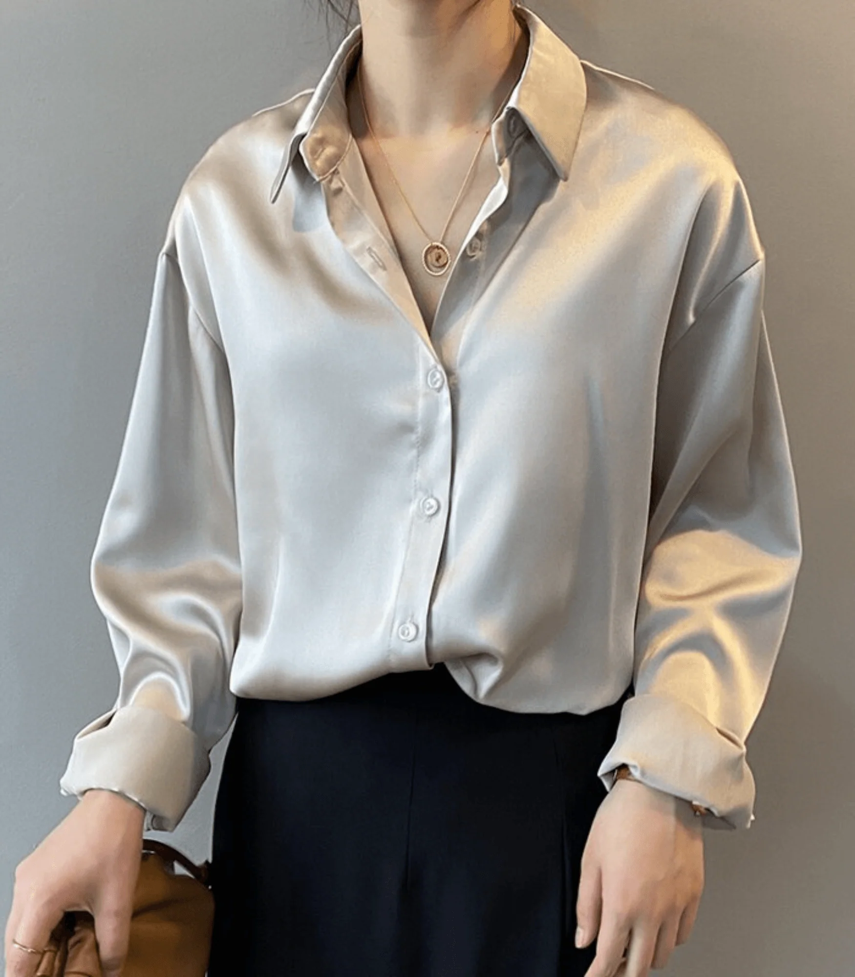 Buana® | Buttoned Satin Silk Blouse - Image 5