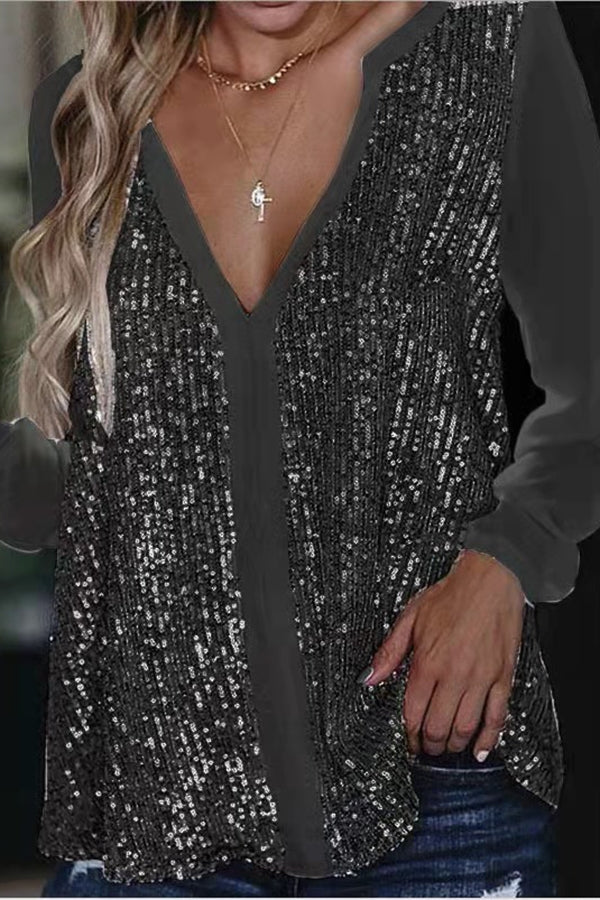 Bub® | Long Sleeve Sequin V-Neck Blouse - Image 3