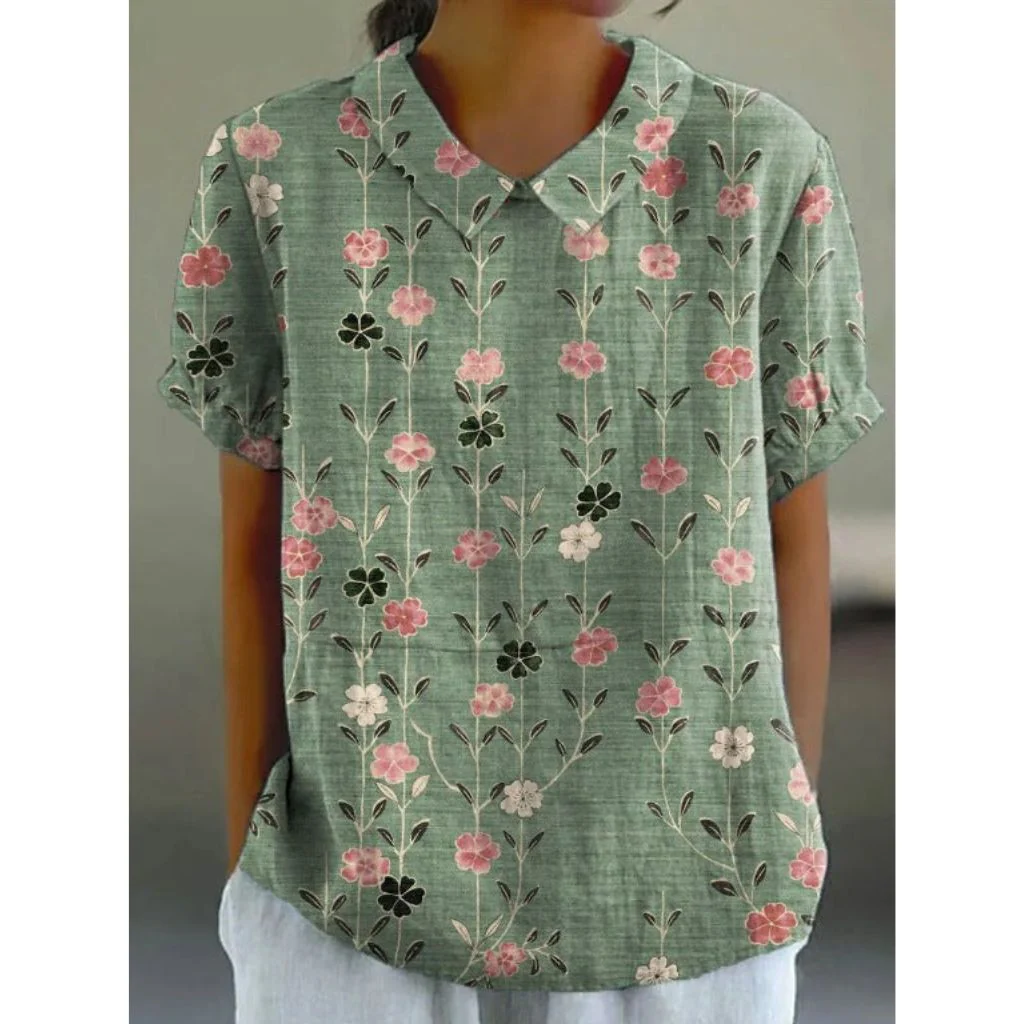 Bubna® | Cotton Linen Blouse With A Pastoral Floral Pattern - Image 4