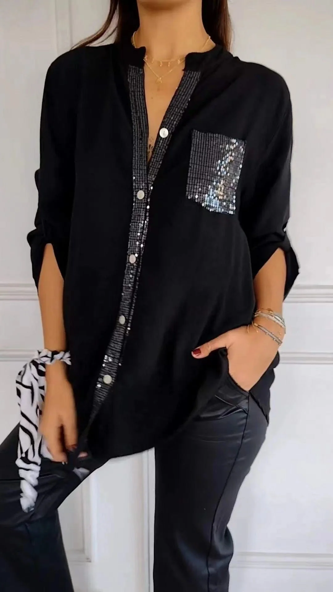 Bubnash® | Glitter Blouse With Sequin Pocket - Image 2