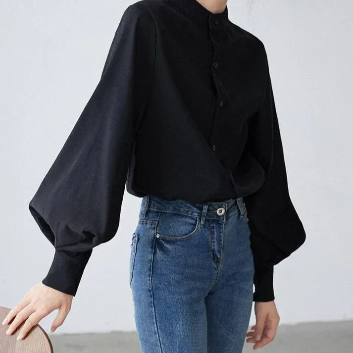 Buchey® | Classic Turtleneck Blouse With Balloon Sleeves - Image 2