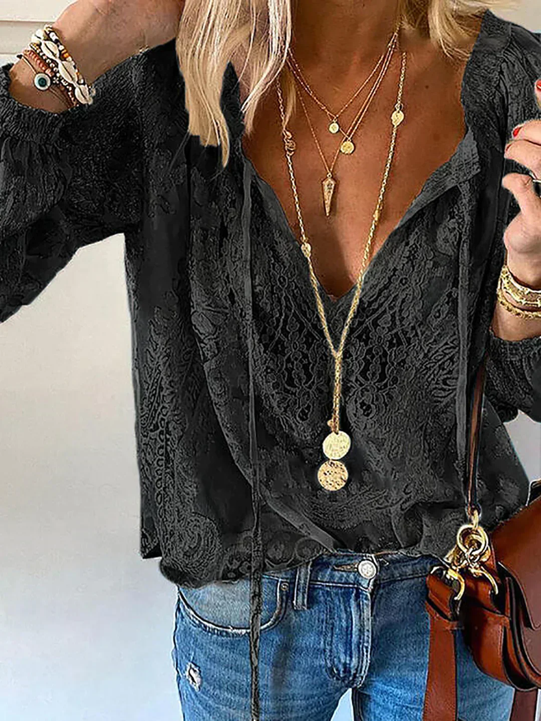Bucich® | V-Neck Lace Chiffon Blouse