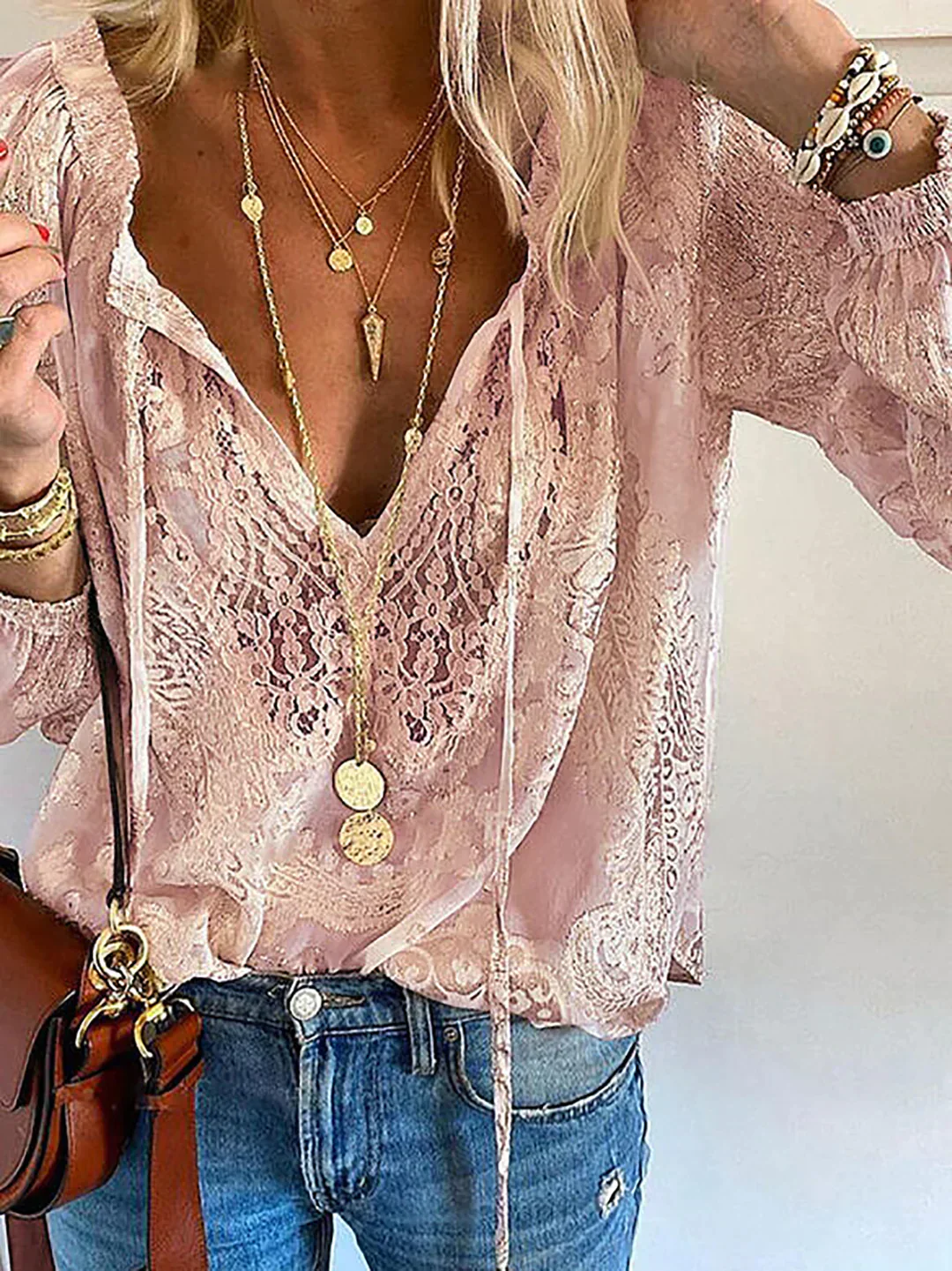 Bucich® | V-Neck Lace Chiffon Blouse - Image 2