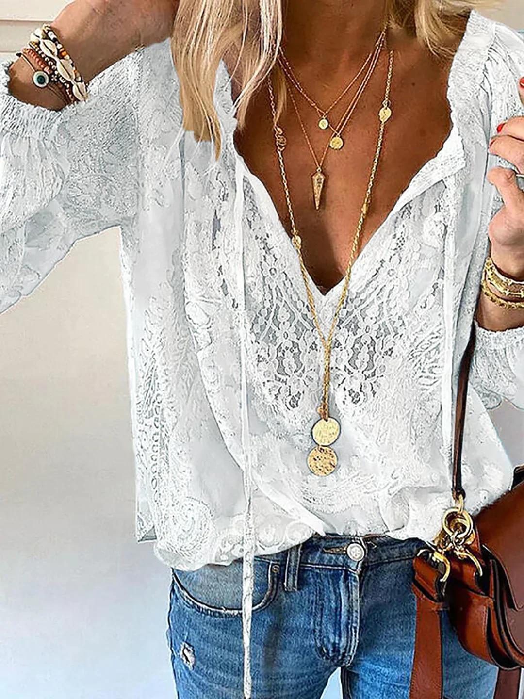 Bucich® | V-Neck Lace Chiffon Blouse - Image 3