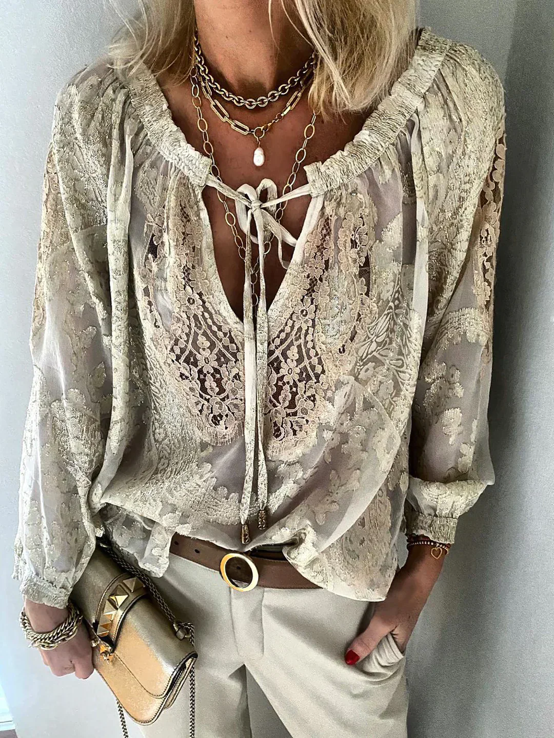 Bucich® | V-Neck Lace Chiffon Blouse - Image 5
