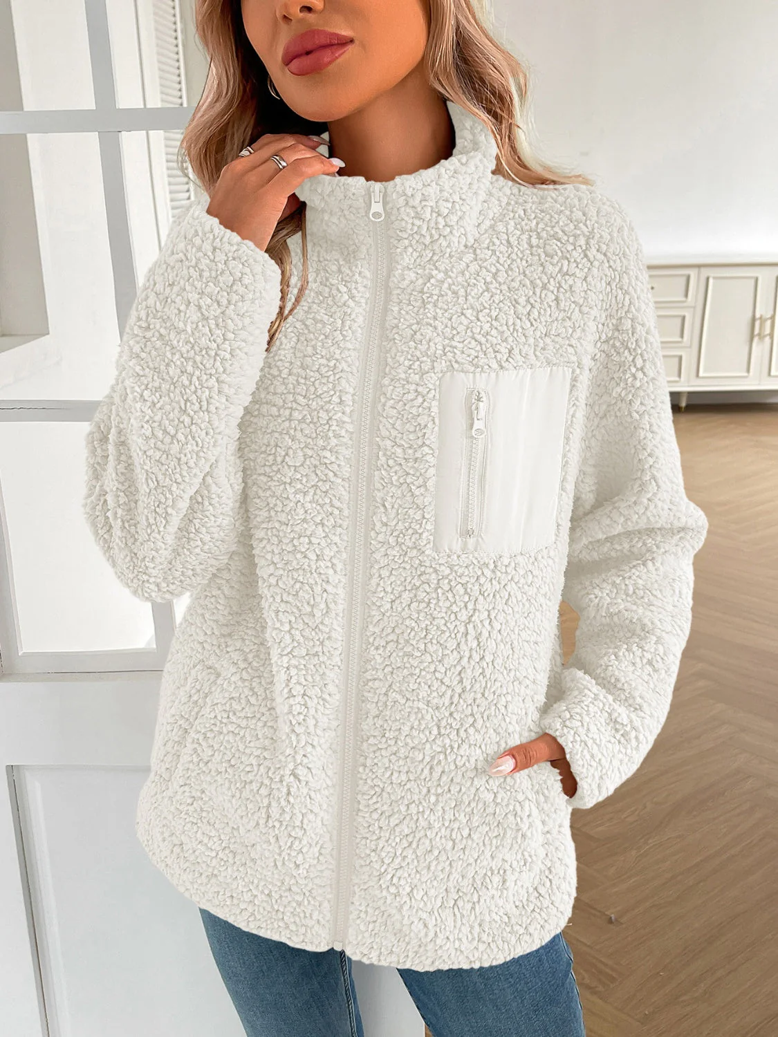 Camila | Ivy Lane fluffy jacket with long sleeves and zip - Image 10