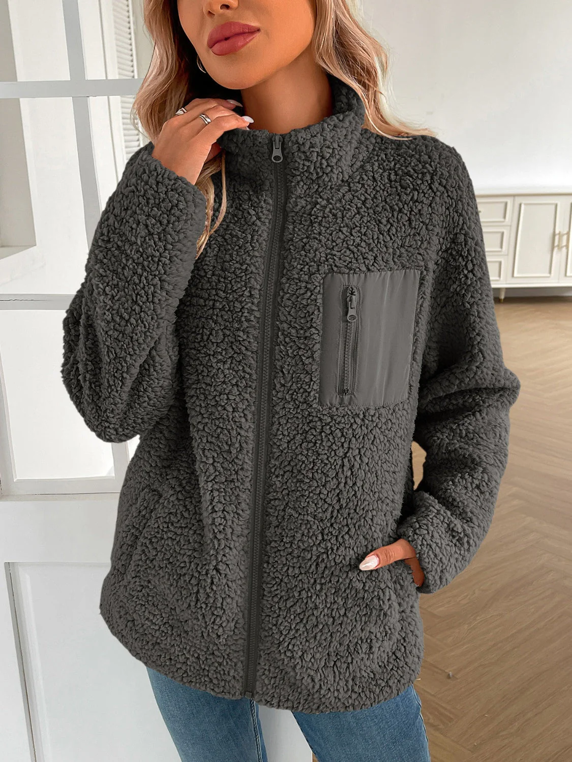 Camila | Ivy Lane fluffy jacket with long sleeves and zip - Image 16