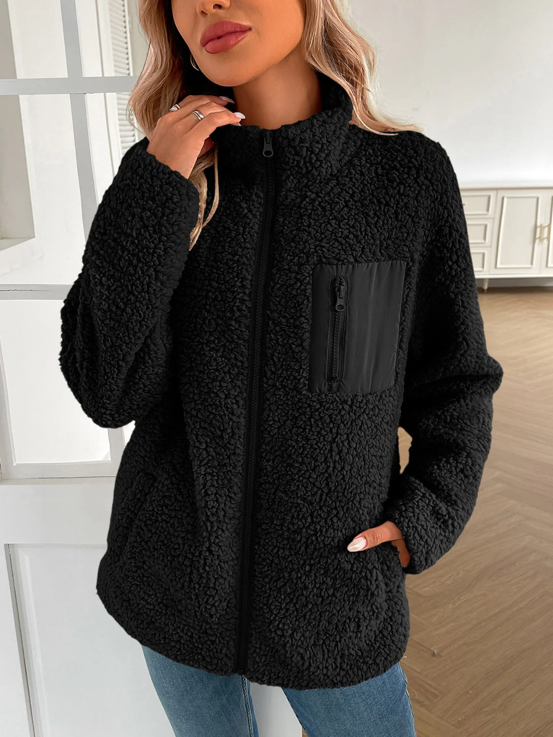 Camila | Ivy Lane fluffy jacket with long sleeves and zip - Image 19